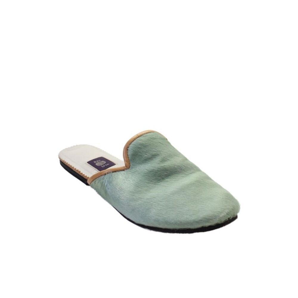 Res Ipsa Womens Slip On Round Toe Pony Hair Mules Slippers Green Size 1